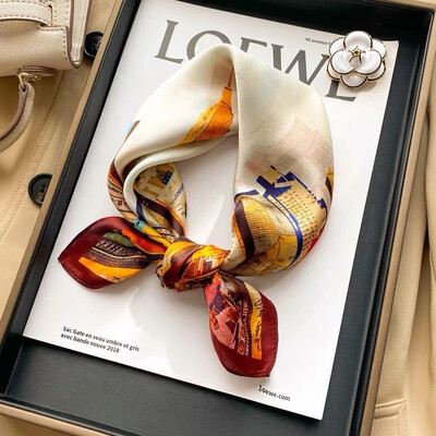 100%-ban természetes, valódi selyem sál női új nyomtatású nyakú hajpánt négyzet alakú kendő, nyakkendő, női hidzsáb poncsó bandana fejpánt 2023