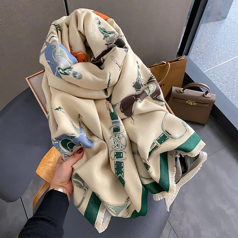 Meleg kasmír sál női kendő lónyomat új pakolások luxus vastag takaró téli Bufanda pashmina női utazási poncsó stólák