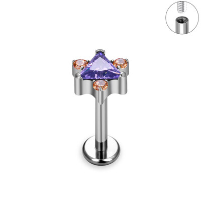 ASTM F136 G23 Titanium Labret Studs Tragus Lip Piercing Nakit za tijelo Nitne naušnice za žene Heart CZ Gornji unutarnji navoj