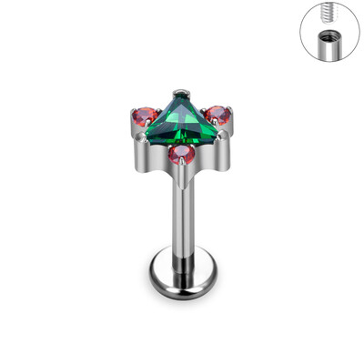 ASTM F136 G23 Titanium Labret Studs Tragus Lip Piercing Nakit za tijelo Nitne naušnice za žene Heart CZ Gornji unutarnji navoj