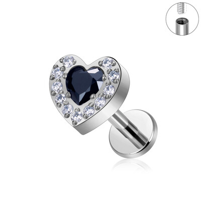 ASTM F136 G23 Titanium Labret Studs Tragus Lip Piercing Nakit za tijelo Nitne naušnice za žene Heart CZ Gornji unutarnji navoj