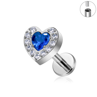 ASTM F136 G23 Titanium Labret Studs Tragus Lip Piercing Nakit za tijelo Nitne naušnice za žene Heart CZ Gornji unutarnji navoj