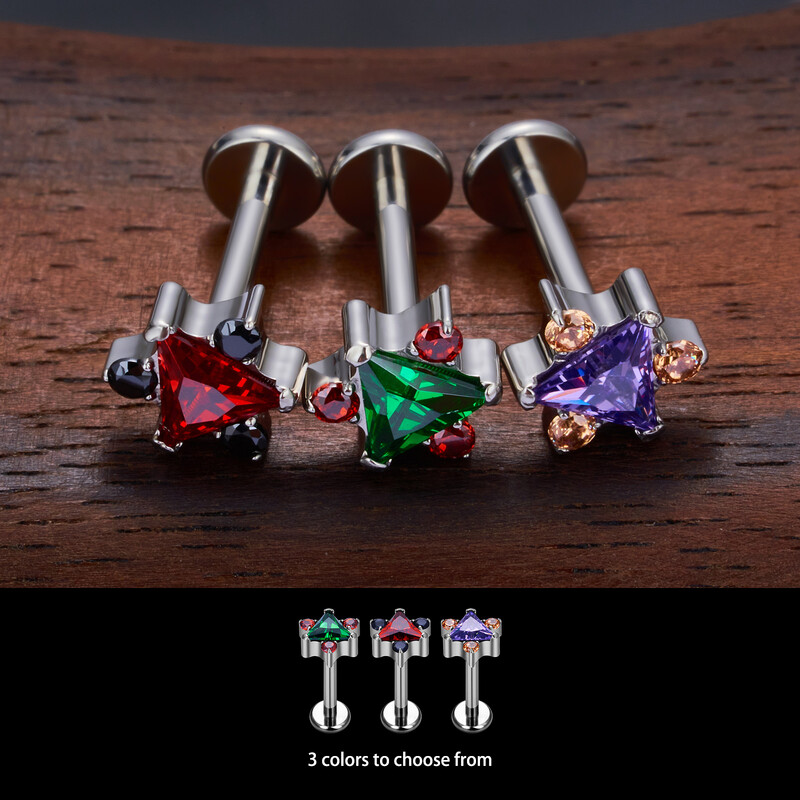 ASTM F136 G23 Titanium Labret Studs Tragus Lip Piercing Nakit za tijelo Nitne naušnice za žene Heart CZ Gornji unutarnji navoj