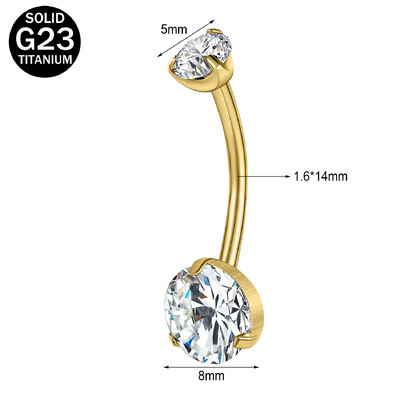 ZS 1 PC G23 titán acél köldök gyűrű nőknek CZ kristály belső menetes köldök súlyzós hosszú rúd testpiercing
