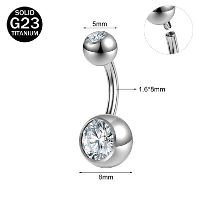 ZS 1 PC G23 titán acél köldök gyűrű nőknek CZ kristály belső menetes köldök súlyzós hosszú rúd testpiercing