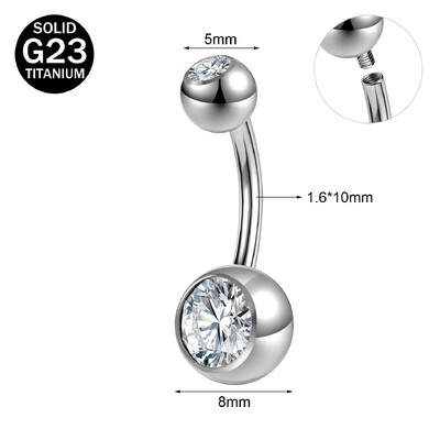 ZS 1 PC G23 titán acél köldök gyűrű nőknek CZ kristály belső menetes köldök súlyzós hosszú rúd testpiercing