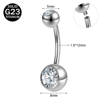 ZS 1 PC G23 titán acél köldök gyűrű nőknek CZ kristály belső menetes köldök súlyzós hosszú rúd testpiercing