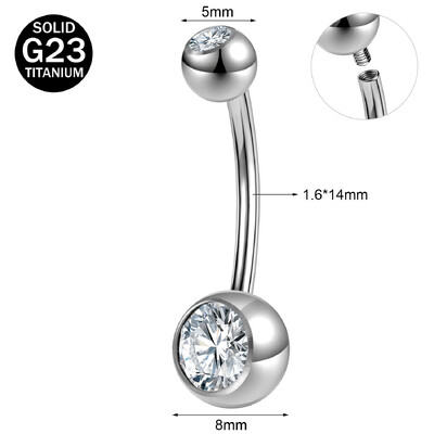 ZS 1 PC G23 titán acél köldök gyűrű nőknek CZ kristály belső menetes köldök súlyzós hosszú rúd testpiercing