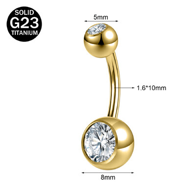 ZS 1 PC G23 titán acél köldök gyűrű nőknek CZ kristály belső menetes köldök súlyzós hosszú rúd testpiercing