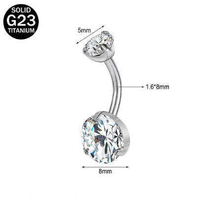ZS 1 PC G23 titán acél köldök gyűrű nőknek CZ kristály belső menetes köldök súlyzós hosszú rúd testpiercing