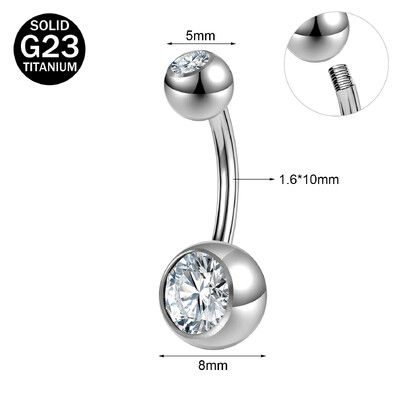 ZS 1 PC G23 titán acél köldök gyűrű nőknek CZ kristály belső menetes köldök súlyzós hosszú rúd testpiercing