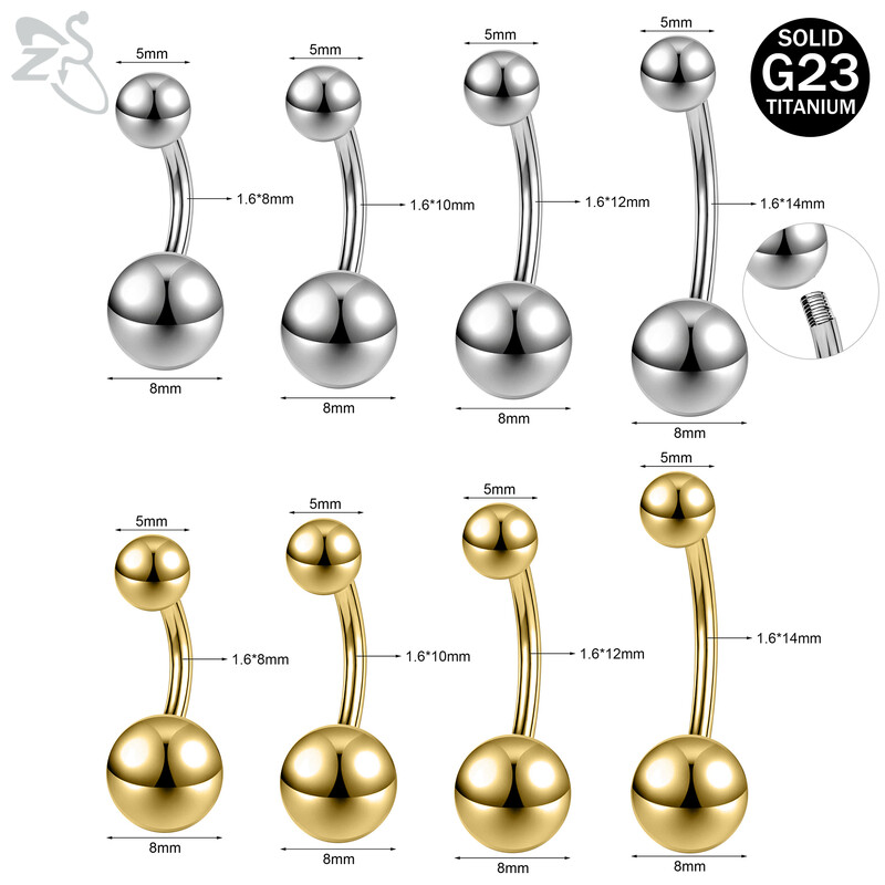 ZS 1 PC G23 titán acél köldök gyűrű nőknek CZ kristály belső menetes köldök súlyzós hosszú rúd testpiercing