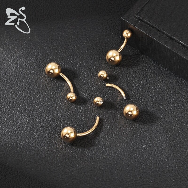 ZS 1 PC G23 titán acél köldök gyűrű nőknek CZ kristály belső menetes köldök súlyzós hosszú rúd testpiercing