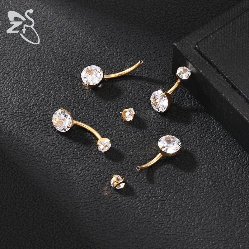 ZS 1 PC G23 titán acél köldök gyűrű nőknek CZ kristály belső menetes köldök súlyzós hosszú rúd testpiercing