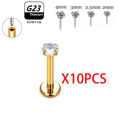 2/10 buc. Piercing din titan G23 pentru unghii nazale pentru femei, cercei cu știfturi Labret 16G, piercing cu zircon, bijuterii pentru corp.