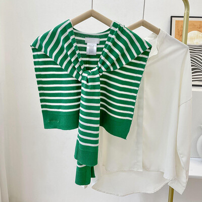 Șal tricotat în dungi Primăvară și toamnă femei pelerina încrucișată șal mic cu o cămașă cu o eșarfă de lână