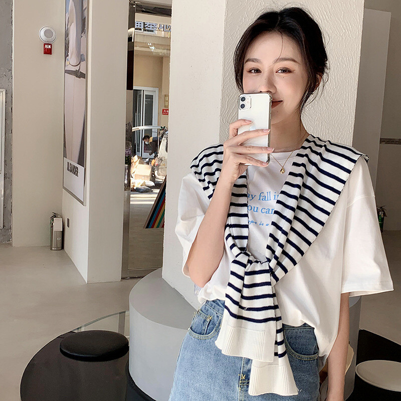 Șal tricotat în dungi Primăvară și toamnă femei pelerina încrucișată șal mic cu o cămașă cu o eșarfă de lână