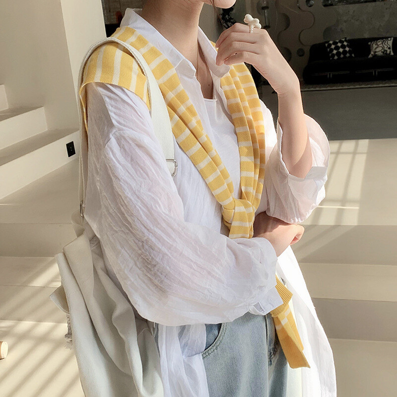 Șal tricotat în dungi Primăvară și toamnă femei pelerina încrucișată șal mic cu o cămașă cu o eșarfă de lână