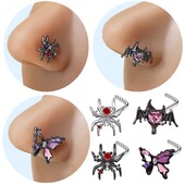 Piercing do nosa z chirurgickej nehrdzavejúcej ocele v gotickom štýle, halloweenske krúžky do nosa s pavúkom pre ženy.