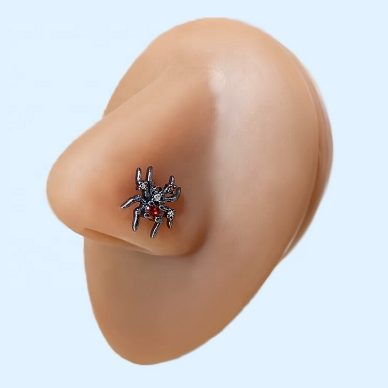 Piercing do nosa z chirurgickej nehrdzavejúcej ocele v gotickom štýle, halloweenske krúžky do nosa s pavúkom pre ženy.