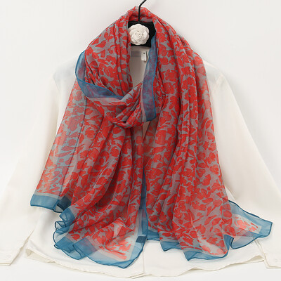 Eșarfă de mătase ușoară prin mătase femei Foulard Stole subțiri Plajă Tippet de călătorie Floral Voal lung Eșarfe de lux Pareouri moi premium