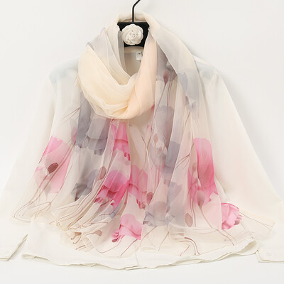 Ελαφρύ μέσα από μεταξωτό κασκόλ Γυναικεία με λεπτές στολές Παραλία Ταξιδιωτικό μαντίλι με λουλουδάτο μακρύ πέπλο Πολυτελή κασκόλ Μαλακά Premium Pareos