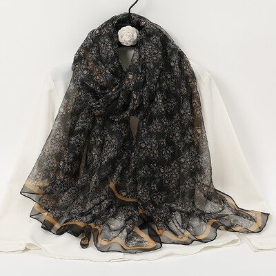 Ελαφρύ μέσα από μεταξωτό κασκόλ Γυναικεία με λεπτές στολές Παραλία Ταξιδιωτικό μαντίλι με λουλουδάτο μακρύ πέπλο Πολυτελή κασκόλ Μαλακά Premium Pareos