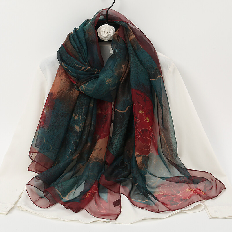 Ελαφρύ μέσα από μεταξωτό κασκόλ Γυναικεία με λεπτές στολές Παραλία Ταξιδιωτικό μαντίλι με λουλουδάτο μακρύ πέπλο Πολυτελή κασκόλ Μαλακά Premium Pareos