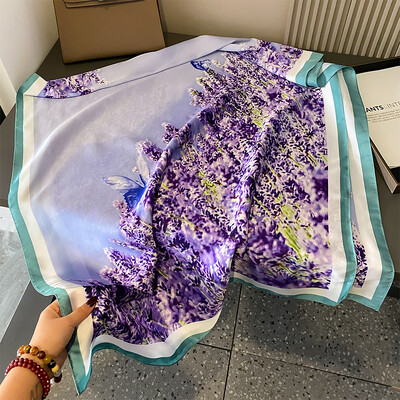 Módna potlač veľkých šálov, zábaly, hodvábna šatka pre ženy, luxusná značka, saténová čelenka, hidžáb, šatka, turban, letné plážové štóly