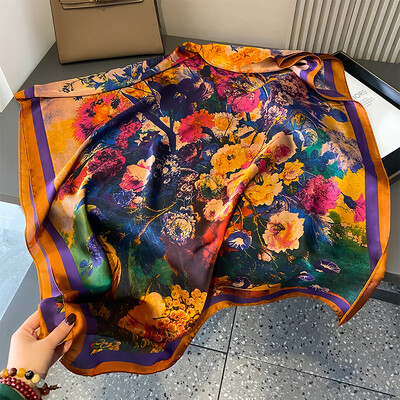 Módna potlač veľkých šálov, zábaly, hodvábna šatka pre ženy, luxusná značka, saténová čelenka, hidžáb, šatka, turban, letné plážové štóly