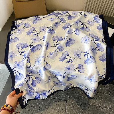 Módna potlač veľkých šálov, zábaly, hodvábna šatka pre ženy, luxusná značka, saténová čelenka, hidžáb, šatka, turban, letné plážové štóly
