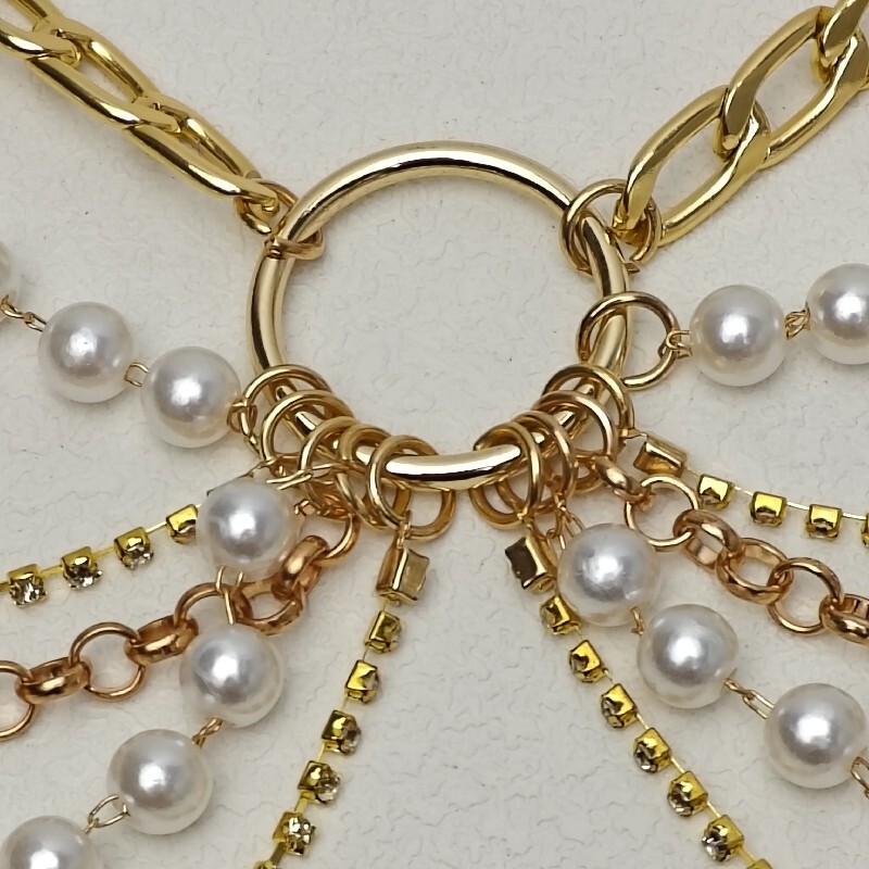 Divat Tömör többrétegű Gyöngyutánzat Asszony strassz hasa derék láncdarab ruha kiegészítők gótikus etnikai stílus