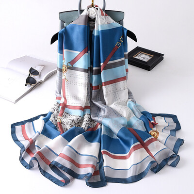 Нов шал с верига 180X90CM в корейски стил Слънцезащитен печат Копринен шал Моден висококачествен шал за плажна кърпа Лятна прахоустойчива бандана