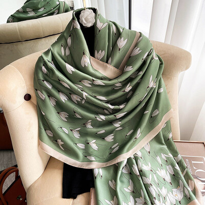 Нов шал с верига 180X90CM в корейски стил Слънцезащитен печат Копринен шал Моден висококачествен шал за плажна кърпа Лятна прахоустойчива бандана