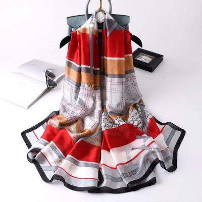 Нов шал с верига 180X90CM в корейски стил Слънцезащитен печат Копринен шал Моден висококачествен шал за плажна кърпа Лятна прахоустойчива бандана