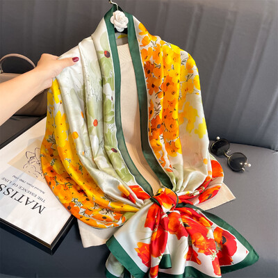 Нов шал с верига 180X90CM в корейски стил Слънцезащитен печат Копринен шал Моден висококачествен шал за плажна кърпа Лятна прахоустойчива бандана