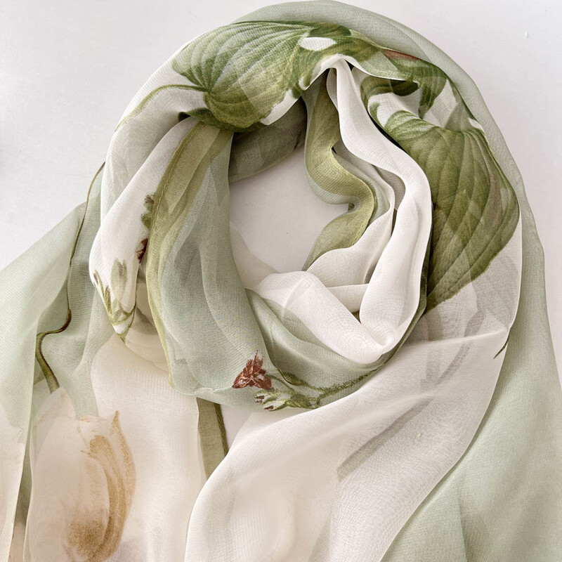 Prechodová potlač ľalie Pekné ženy Elegantný šifónový Georgette Bandana šatka Letná plážová opaľovací krém Tenká šatka