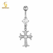 Lesklý strieborný zirkónový kríž visiaci prsteň do pupka 14G titánový piercing do pupka pre ženy, sexy doplnky