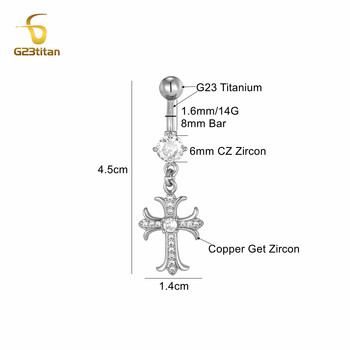 Блестящ сребрист цвят Циркон Кръст Висящ пръстен за пъпа 14G Титаниева лента Пиърсинг на пъпа Бижута за тяло за жени Секси аксесоари