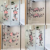 Šiuolaikiniai vonios kambario sienų lipdukai, rožių drugelio gėlė, vandeniui atsparūs stiklo lipdukai, skirti miegamojo tualeto namų dekoravimui „pasidaryk pats“