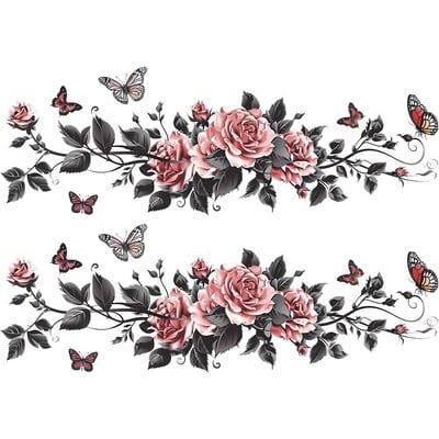 Šiuolaikiniai vonios kambario sienų lipdukai, rožių drugelio gėlė, vandeniui atsparūs stiklo lipdukai, skirti miegamojo tualeto namų dekoravimui „pasidaryk pats“