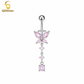 Piercing do pupka z titánu alebo ocele s krištáľovým zirkónom G23, dámske doplnky do tela, piercing do pupka s motýľom a zirkónom.