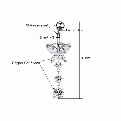 G23 Titanium Barbell Piercing Buric Inel Argintiu Cristal Fluture Piercing Buric 14G Bijuterii pentru corp Accesorii pentru femei