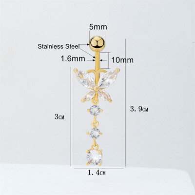 G23 Titanium Barbell Piercing Buric Inel Argintiu Cristal Fluture Piercing Buric 14G Bijuterii pentru corp Accesorii pentru femei