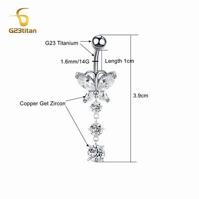 G23 Titanium Barbell Piercing Buric Inel Argintiu Cristal Fluture Piercing Buric 14G Bijuterii pentru corp Accesorii pentru femei