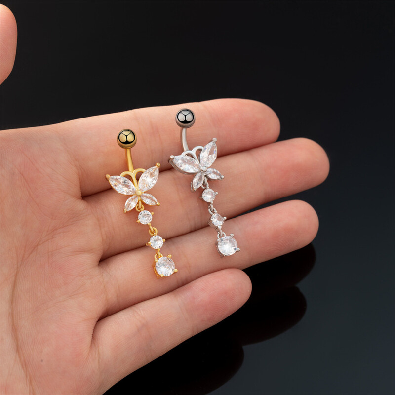 G23 Titanium Barbell Piercing Buric Inel Argintiu Cristal Fluture Piercing Buric 14G Bijuterii pentru corp Accesorii pentru femei