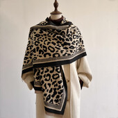 Nová dámska šatka 2024, luxusná jesenná zimná teplá vintage leopardia potlač, šatka Pashmina Mujer Femme Foulard Bufanda
