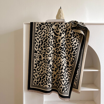 Nová dámska šatka 2024, luxusná jesenná zimná teplá vintage leopardia potlač, šatka Pashmina Mujer Femme Foulard Bufanda