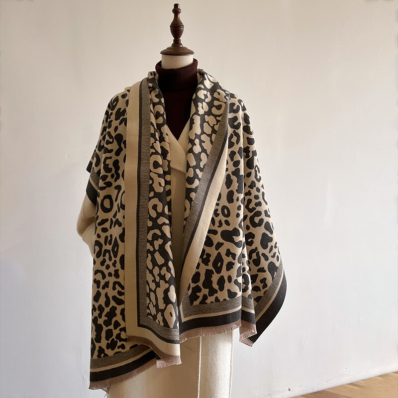 Nová dámska šatka 2024, luxusná jesenná zimná teplá vintage leopardia potlač, šatka Pashmina Mujer Femme Foulard Bufanda
