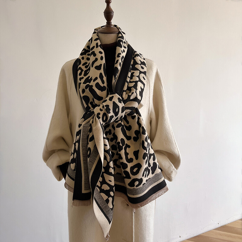 Nová dámska šatka 2024, luxusná jesenná zimná teplá vintage leopardia potlač, šatka Pashmina Mujer Femme Foulard Bufanda